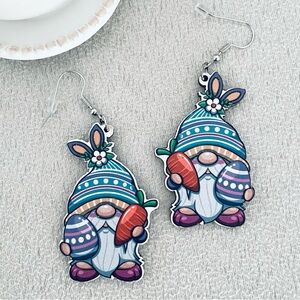 Bunny Gnome with carrot wooden earrings